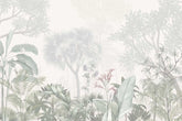 Forest landscape wallpaper with printed trees and natural tones